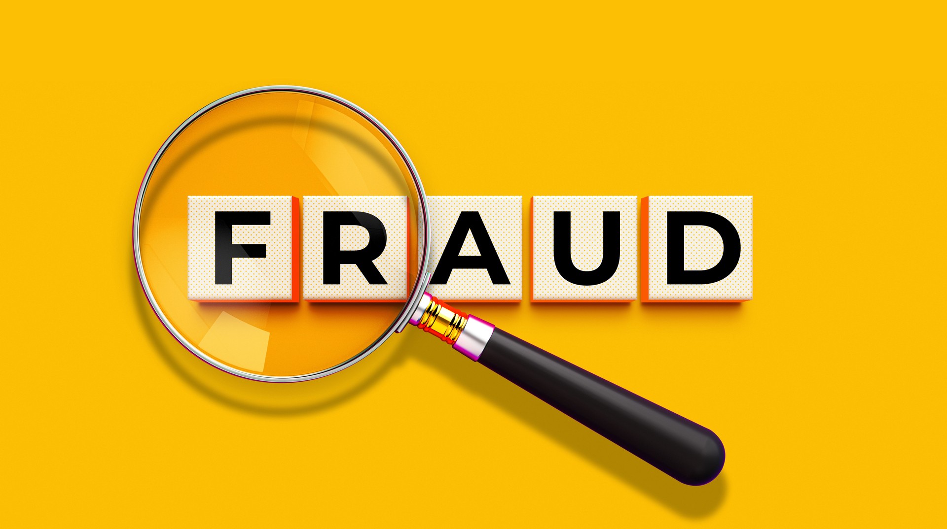 Fraud Detection Magnifying Glass Wooden Blocks Concept Yellow